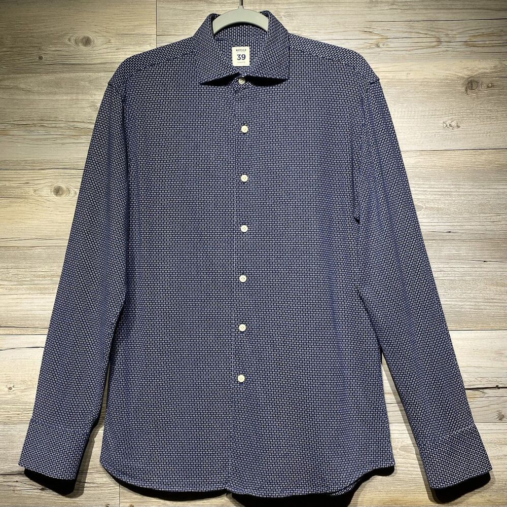 Boggi Milano 39 Button-Up Shirt Men's Large Extra Slim Geometric Cotton Jersey